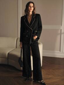 MOTF PREMIUM 粗花呢亮片双排扣西装外套 - 黑色 - 查看 4