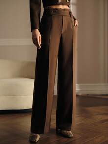 MOTF PREMIUM CONTRAST LACE PRESS CREASE SUIT PANTS, FALL WINTER - Coffee Brown - View 4