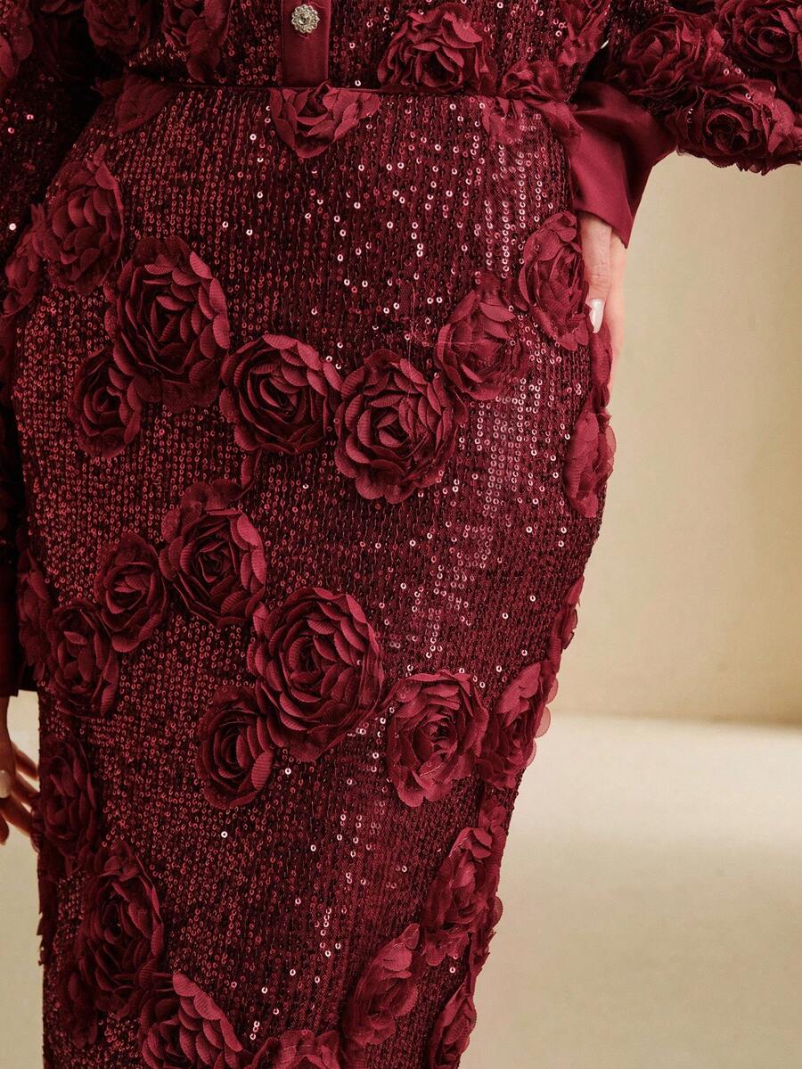 Anewsta 粉色亮片紧身迷你裙 - 紅色 - 查看 1