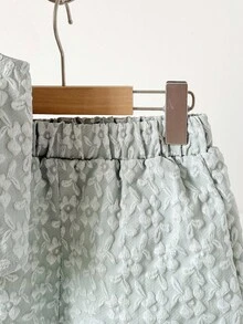 Tween Girl Casual Jacquard Bowknot Strap Tank Top And Shorts 2 Pieces Set - Mint Green - View 9