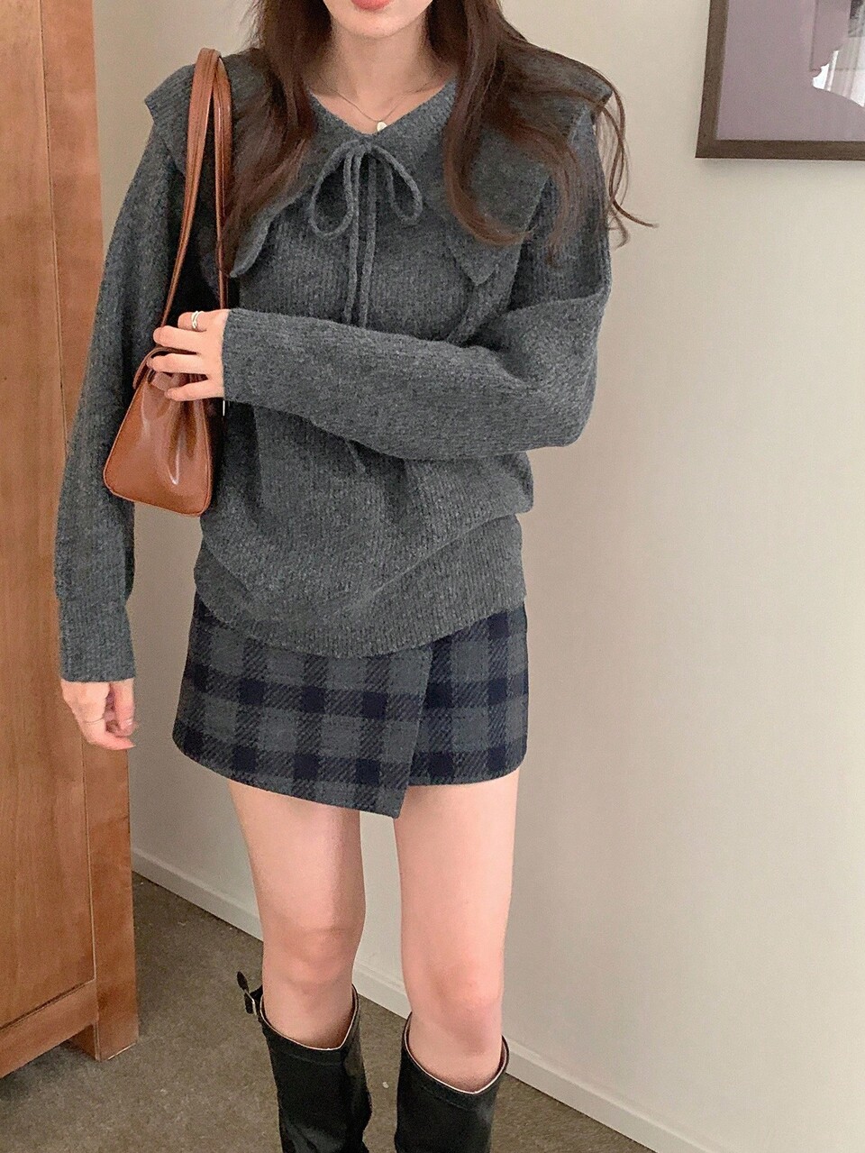 Women's Korean Style Ruffle Collar Bowknot Long Sleeve Casual Sweater, Autumn/Winter