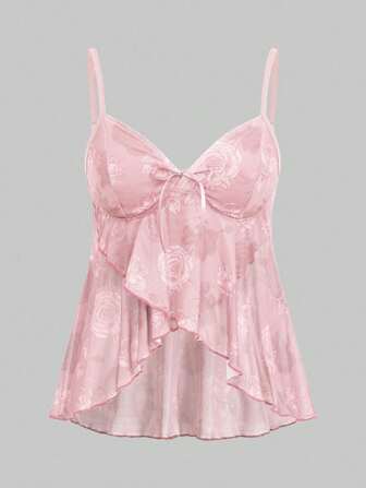 Fairycore Damen asymmetrischer Saum Rose Muster Trägerhemd