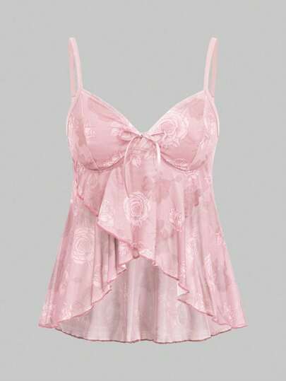 Fairycore Débardeur à ourlet asymétrique avec imprimé rose pour femmes