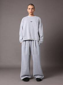 SUMWON Wide Leg Oversized Cozy Fleece Sweatpants - Grey - View 3