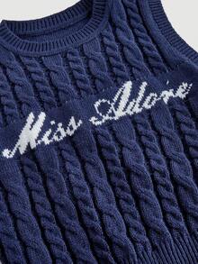 SHEIN MOD Áo len dệt kim kiểu dáng đại học thường ngày dành cho nữ - Màu xanh hải quân - Xem 3