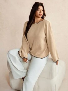 Elaquor Plus Size Women Casual Minimalist Urban Relaxed Modern Pullover Colorblock Sweater, Autumn/Winter Fall