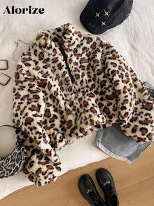 SHEIN 1件装少女拉链抓绒卫衣，立领半拉链套头长袖休闲卫衣，适合秋冬季节穿着。 - 棕色 - 查看 4