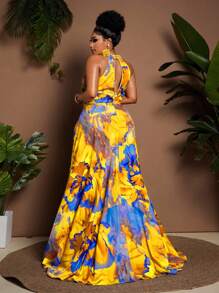 Maweii 大码简约印花无袖开衩连衣裙 - 彩色 - 查看 6