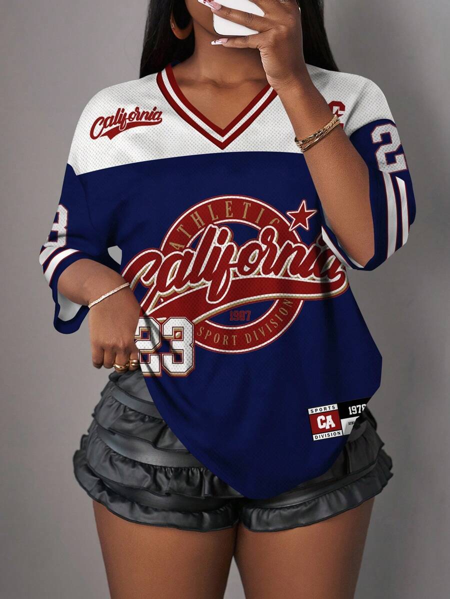 Slaydiva Áo thun nữ họa tiết chữ và số dạng lưới cổ điển giản dị, thích hợp cho mùa hè, mùa thể thao, mùa tựu trường - Nhiều màu - Xem 1