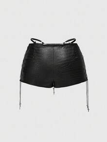 ROMWE Avant Quần short bó eo thấp họa tiết PU Gyaru Biker phong cách Retro dành cho nữ - màu đen - Xem 2