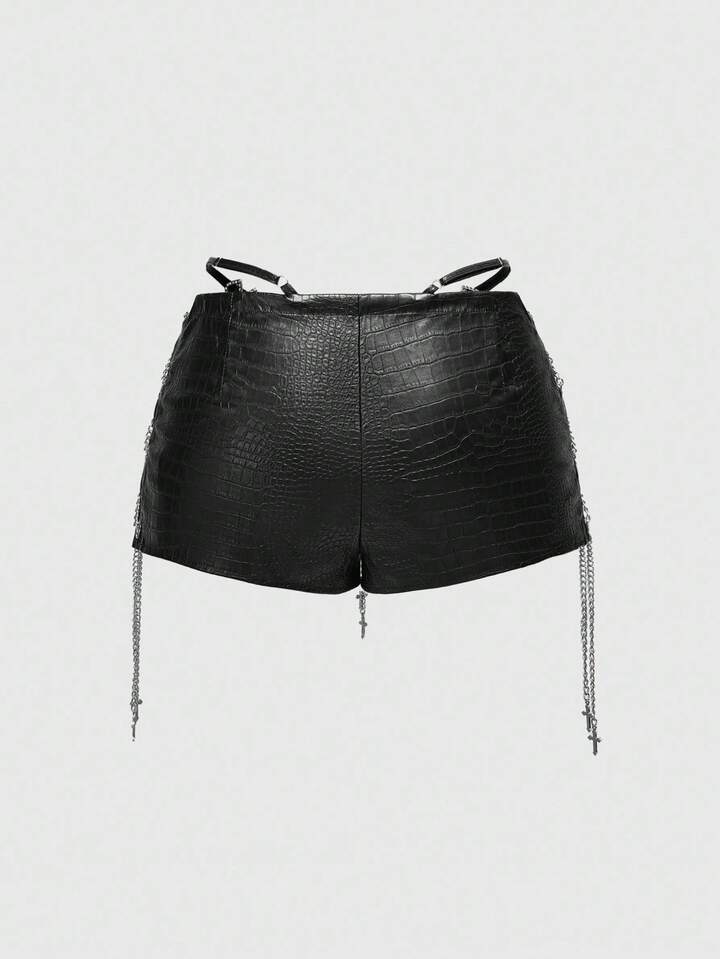 Our ROMWE Avant Women's Retro Gyaru Biker PU Decorated Low Waist