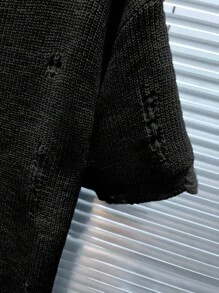 Manfinity Homme 男士休闲百搭纯色做旧针织毛衣 - 黑色 - 查看 4