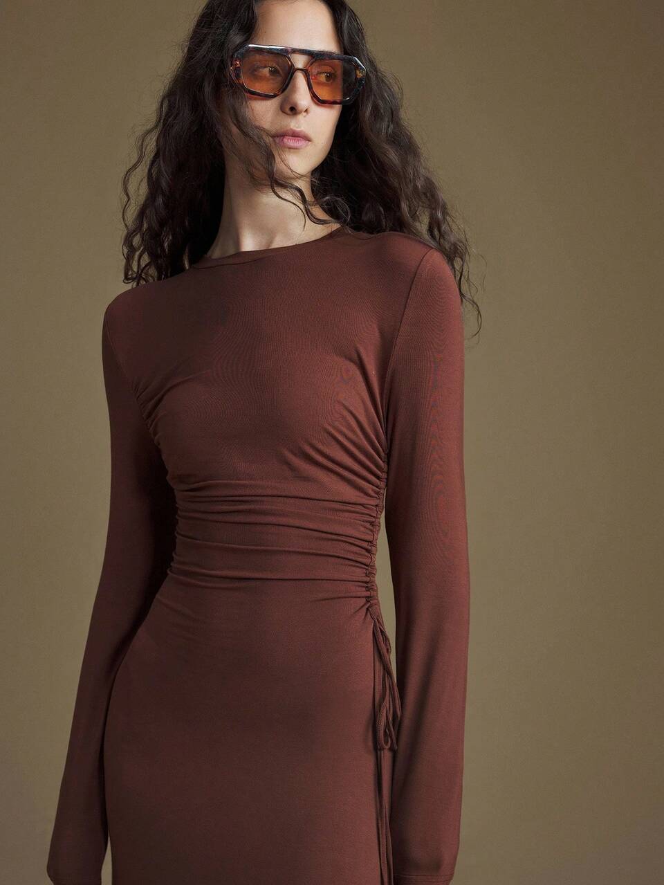 Women's Coffee Brown Autumn Elegant Brunch Dress,Modern Urban Workplace Business Casual Formal Attire,Old Money Style High-End Commuting Office Wear