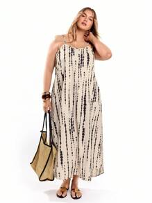 Solavibe Vestido casual de verano sin mangas con estampado de árbol para tallas grandes - Multicolor - Ver 4
