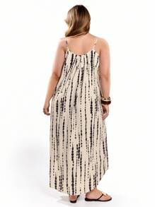 Solavibe Vestido casual de verano sin mangas con estampado de árbol para tallas grandes - Multicolor - Ver 7