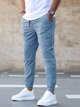 Pantaloni da uomo con tasche oblique, vita con coulisse, autunno