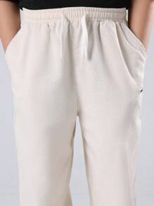 SUMWON Linen Pull On Jogger Pants Classic Wide Leg Relaxed Fit All Season Casual Wear Elastic Ankle Comfortable Youth Fashion Bottoms Fall Winter