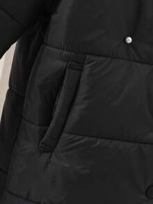 Black Scarf Style Loose Padded Coat, Korean Fashion Winter - Black - View 8