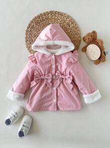SHEIN 女婴可爱保暖连帽外套，秋冬季 - 粉色 - 查看 3