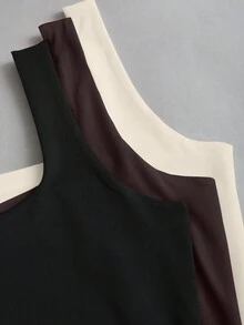 Sweetra Tank Top Kasual Wanita Warna Polos dengan Leher Persegi dan Lipit, Pas Badan. - MultiWarna - View 4