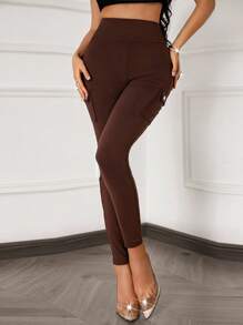 Xyvia Flirla Women's Solid Color Minimalist Everyday Pocket Leggings, Women's Solid Color Button Decor Casual Sports Leggings, Y2K High Waist Elastic Pocket Butt Lifting Slimming Flare Leg Cargo Pants, Y2K High Waist Elastic Flap Pocket Butt Lifting Slimming Sports Leggings Cargo Pants,Maillard Style Fall Cloth For Women