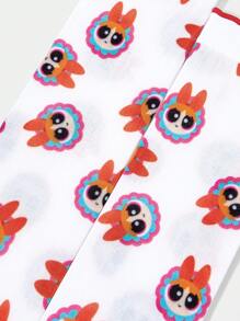 THE POWERPUFF GIRLS X SHEIN Blossom Pattern Red Trim White Crew Socks - Multicolor - View 3