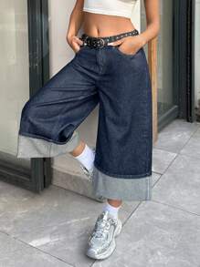 EURMUSE LOW WAIST BERMUDA SHORT CASUAL STYLE Women S Clothes Women Summer Clothing Woman S Summer Clothes Women Summer Sets - Dark Wash - View 6