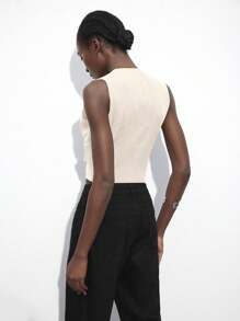 Maija Top elegant pentru femei, de toamnă, bej, cu decolteu în V adânc, cu cataramă dublă, cu structură goală, scurt, îmbrăcăminte urbană casual de afaceri, cu bretele spaghete