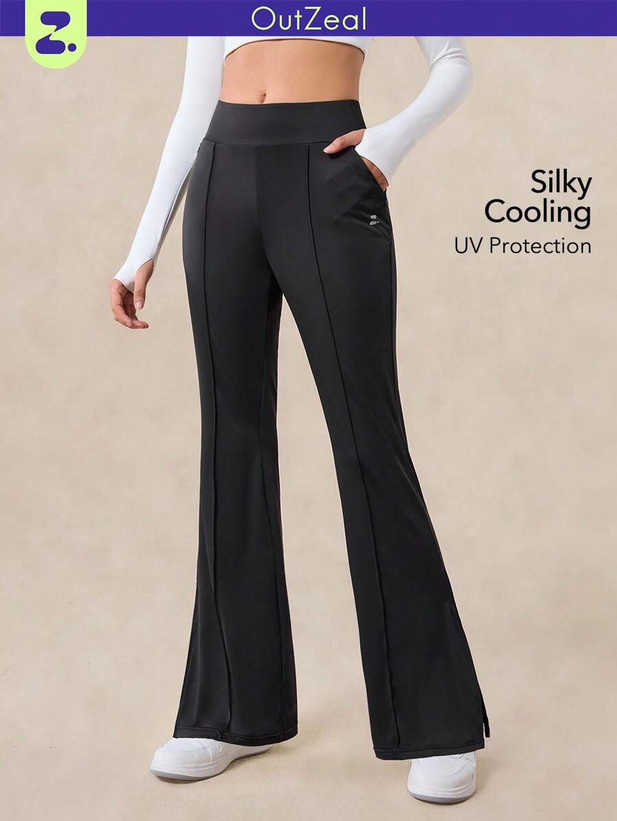 OutZeal Women Cool Touch Silky Soft UV Protection Slit Flared Pants Daily Casual Vacation - Black - View 1