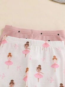 4 件套女婴可爱猫咪图案荷叶边圆领长袖柔软舒适睡衣套装 - 彩色 - 查看 5