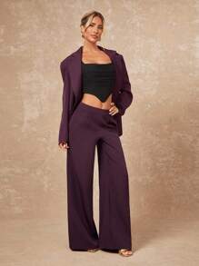 Lumalex 秋冬季简约复古风，适合假日派对、锐舞派对、音乐节、郊游、度假、波西米亚风、户外、婚礼季、宴会、成人礼等场合，女士高腰直筒褶裥纯色长裤，奢华舞会、圣诞节、新年等场合皆宜。 - 酒紅色 - 查看 3