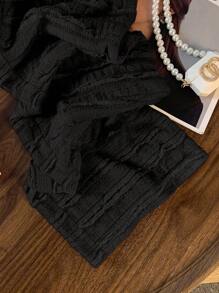 SHEIN Clasi Women's 2025 Summer French Retro Ruffle Hem Slim Straight Leg Long Casual Pants Fall Cloth For Women - Black - View 3