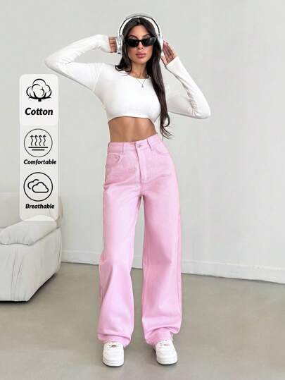 EURMUSE Women High Waisted Straight Leg Casual Jeans With Pockets