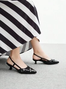 CUCCOO BIZCHIC 女士尖头小猫跟鞋黑色镂空后带舒适通勤百搭女士高跟穆勒鞋 - 黑色 - 查看 5