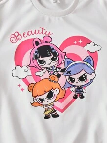 3件套少女休闲卡通印花宽松卫衣，黑/白/粉三色可选，适合春秋季休闲、运动、返校穿着 - 彩色 - 查看 5