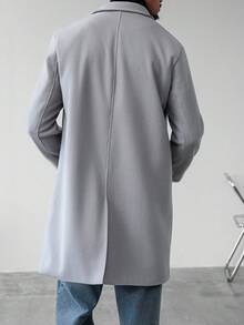 Manfinity Homme Áo khoác len dài đơn hàng ngày, cổ ve trơn màu, cài nút, dành cho nam, thu đông - Xám - Xem 2