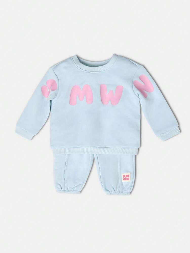 Ribbed Sweatshirt And Jogger Set With Logo Design