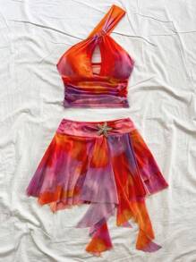 Soleia Bộ 2 món áo crop top không tay họa tiết hoa đi biển và chân váy mini cho nữ, trang phục đi nghỉ thời trang - Nhiều màu - Xem 3