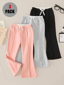 SHEIN Explorewe 3pcs Young Girls Casual Solid Color Flared Sweatpants, Autumn/Winter Fall - Dusty Pink - View 7