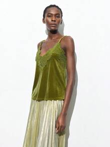 Maija Damska koronkowa, patchworkowa, aksamitna bluzka na imprezę świąteczną, elegancka i inteligentna, jesienno-zimowa, walentynkowa, kobieca gościni na weselu, piękna, francuska, luźna, luksusowa, inteligentna i elegancka, stylowa, na rejsy wycieczkowe w starym stylu - Zielony - Zobacz 6