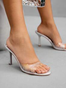 CUCCOO SZL Sandalias de tacón alto con punta abierta, con adornos de strass y acabado metálico plateado, para uso en clubes y eventos sexy