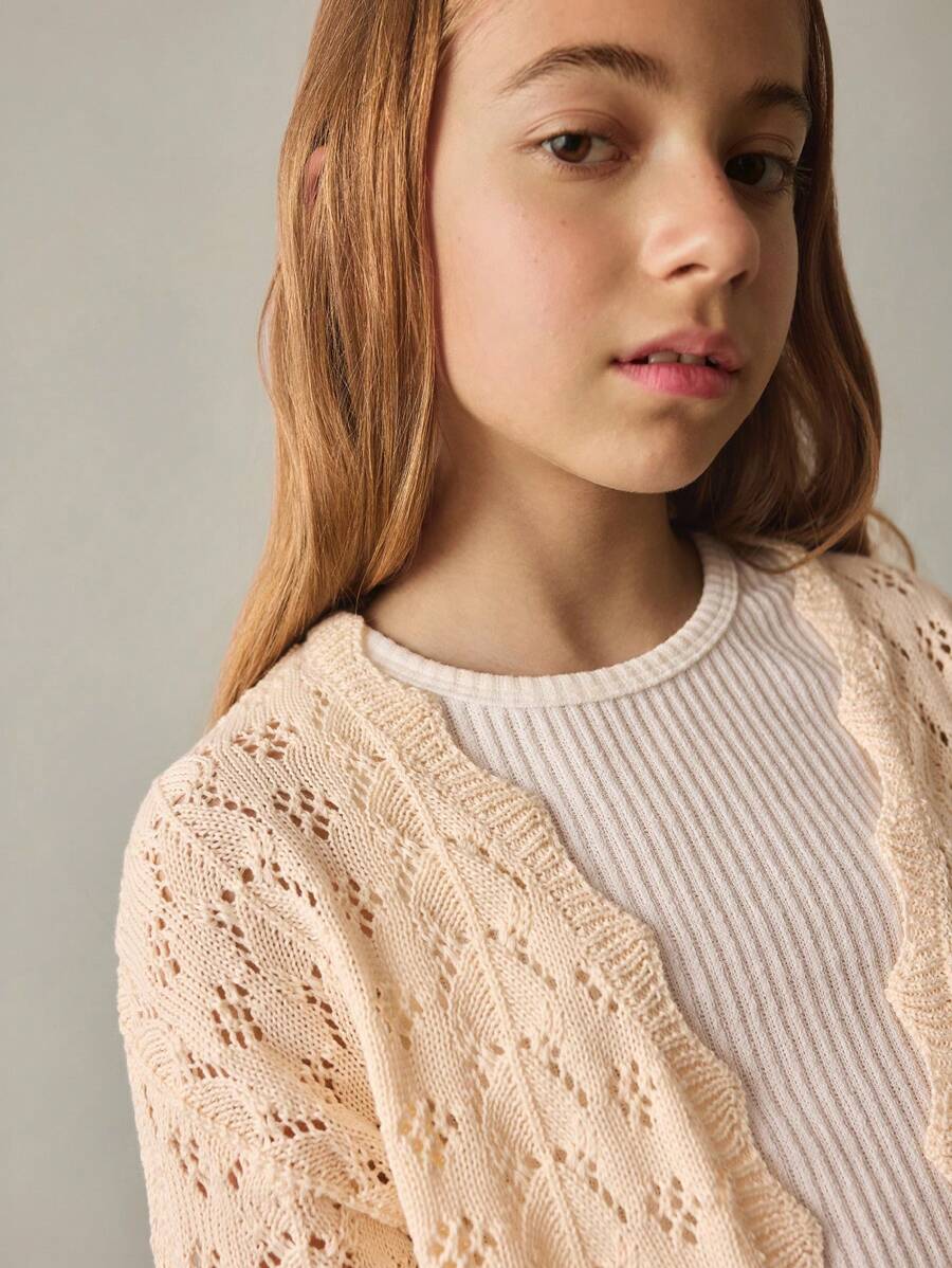 Tween Girl Casual Everyday Comfortable Knit Cardigan,In Fall/Winter - Apricot - View 1
