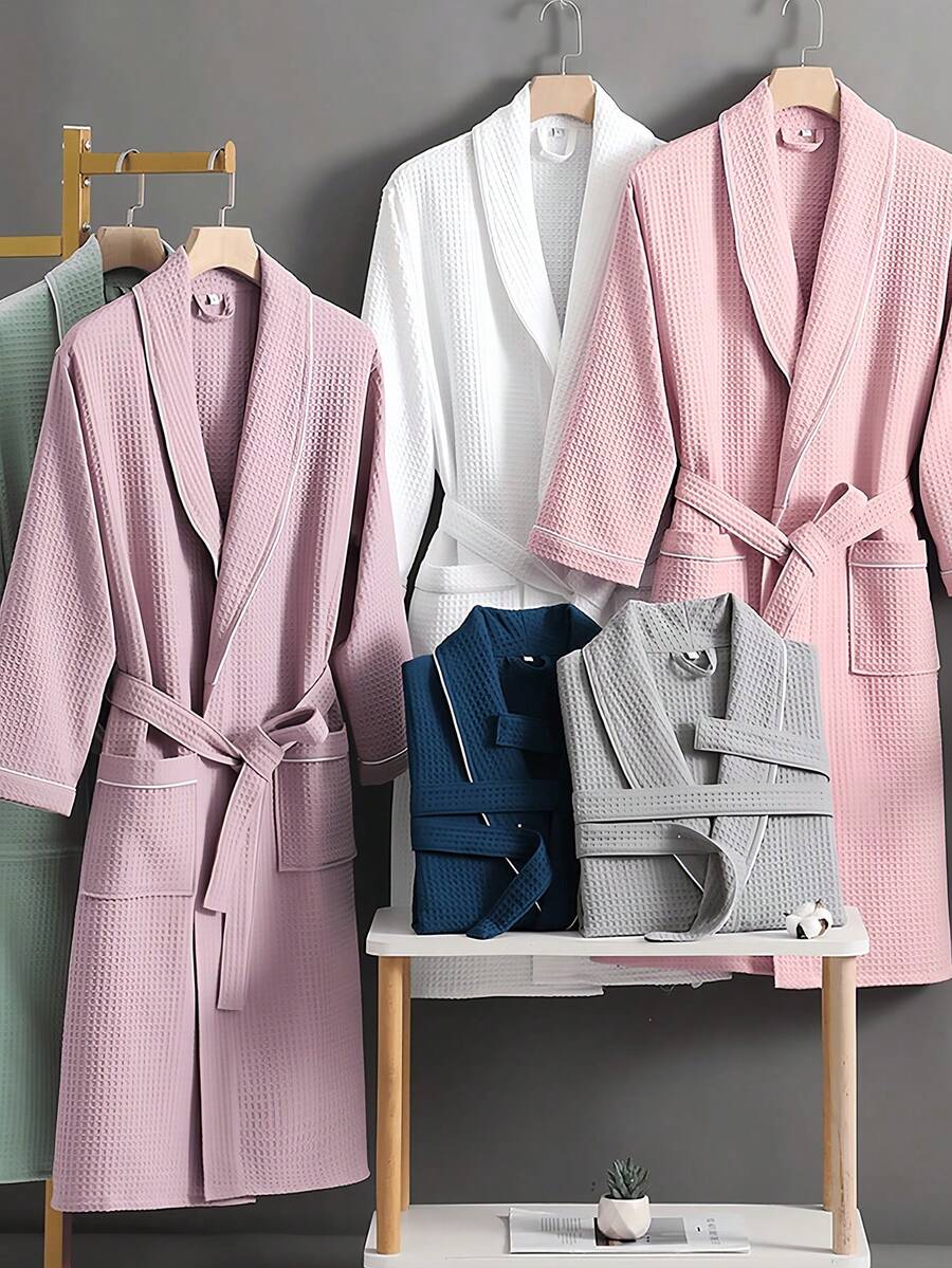 SHEIN 1件华夫格纯棉浴袍 成人男女纯棉浴袍 春夏浴袍 民宿酒店SPA浴袍 吸水速干 宽松多色 浴室用品 家居用品 - 彩色 - 查看 1