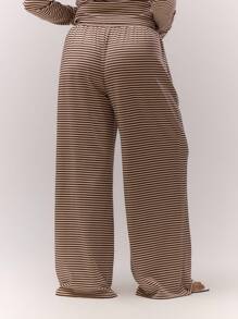 MUSERA Plus Wide Leg Baggy Drawstring Stripe Trousers Only Casual Cute Cosy   Night In - Multicolor - View 4