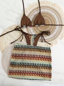 Swim SXY Bộ 3 món đồ bơi bikini gợi cảm vải jacquard mùa hè cho nữ - Nhiều màu - Xem 4