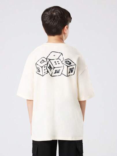 SUMWON 召唤社团图形骰子印花棉质 T 恤短袖休闲游戏设计街头服饰舒适日常穿着青年男孩圆领 T 恤