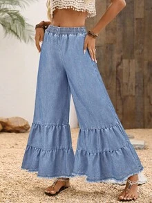 EMERY ROSE Elastic Waist Wide Leg Jeans, Casual Vacation