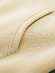 Manfinity EMRG 卡其色休闲连帽落肩卫衣，罗纹针织细节，几何印花山峰图案连帽衫，指南针图案连帽衫，米色，秋冬款，长袖上衣 - 卡其色 - 查看 4