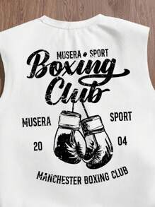 StoneGrade 男士拳击手套图案印花休闲百搭背心，运动健身 - 白色 - 查看 2