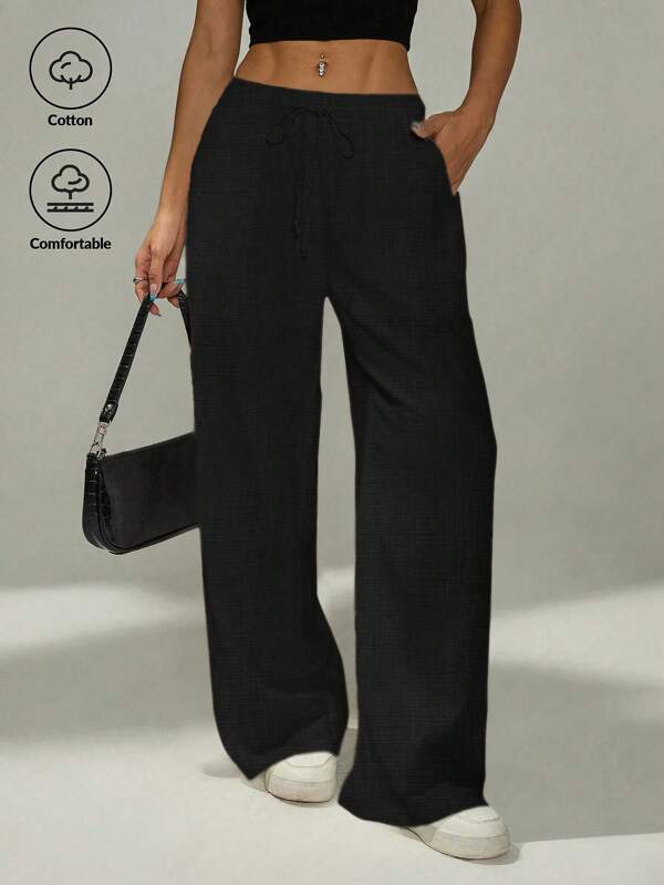 SHEIN PETITE Women's Solid Color Casual Pants, Suitable For Summer,Cargo Pants